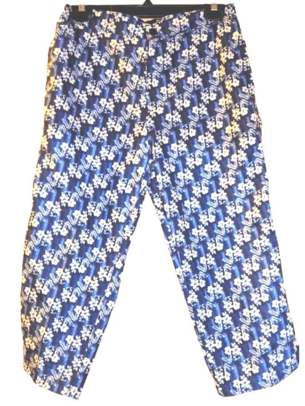 Palmwave Blue Floral Microfiber Polyester Pants Medium
